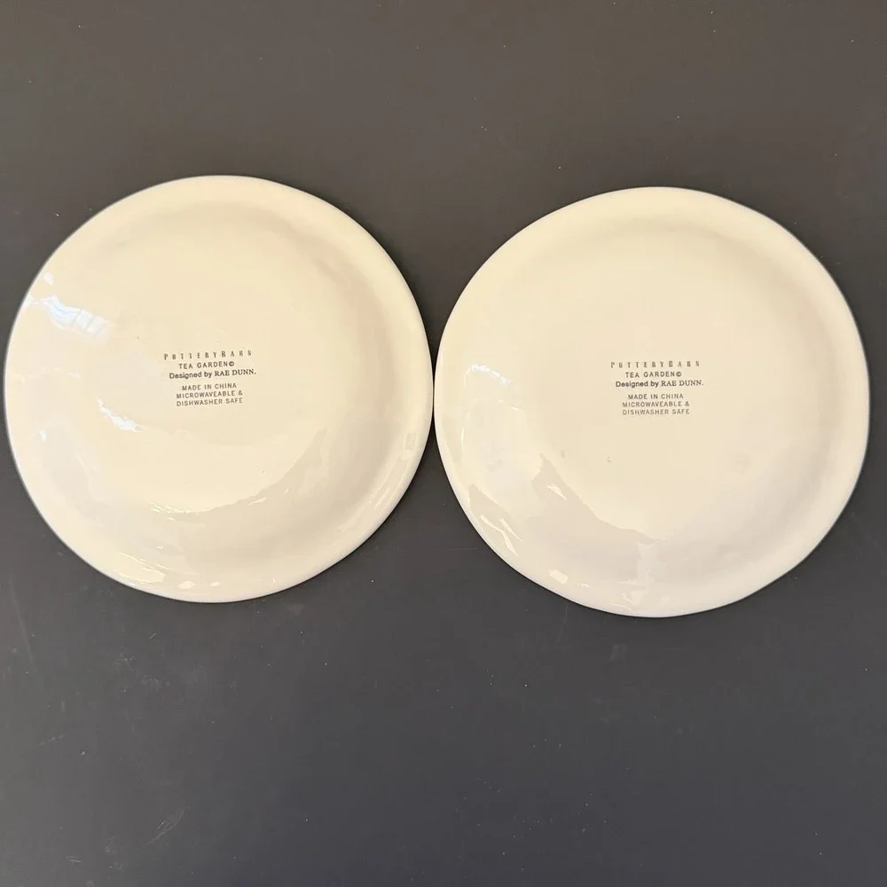 Vintage Pottery Barn Rae Dunn Tea Garden Believe Inspire Plate Set Lot of 2